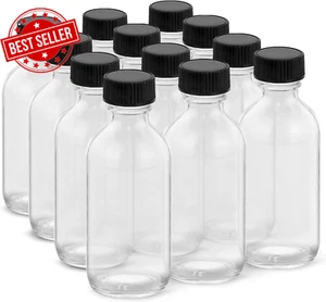 2OZ Small Glass Bottles with Lids and Funnels, 60Ml Boston round Glass Bottles, - Picture 1 of 12