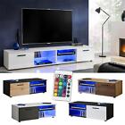 TV Lowboard LED TV Stand Glass Floors Cabinet T32 Storage High Gloss & Wood