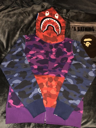 A BATHING APE (BAPE) Felpa con cappuccio mimetica per squalo Bape Crazy media nuova di zecca! DEADSTOCK!