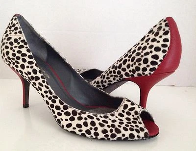 DONALD J PLINER PARR ANIMAL PRINT BLACK RED PEEP OPEN TOE PUMPS SHOES 9.5 - Image 1 of 4