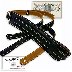 Walker & Williams C-18 Charcoal Black Deluxe Tracolla per chitarra in pelle stile vintage - Foto 1 di 13