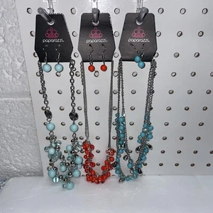 Paparazzi Lot of 3 Necklaces Short Blue Orange - Picture 1 of 10