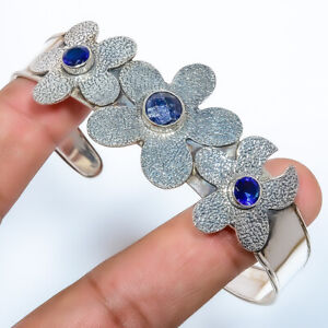 Blue Sapphire - Burma Gemstone 925 Sterling Silver Cuff Adst. T912 C1776-25