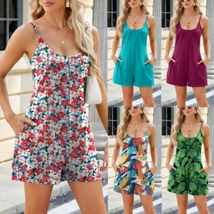 Womens Strappy Loose Dungarees Shorts Summer Romper Beach Jumpsuit Playsuit ⚝ - Picture 1 of 36