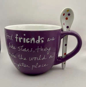 Sandra Magsamen Friends (3D) Tasse groß, lila mit buntem gepunktetem Löffel, Geschenk - Bild 1 von 12