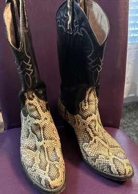Botas De Colección Por Larry Mahan Negro Eje/Bota de Piel de Serpiente Talla 7.5 Foto 1 de 4