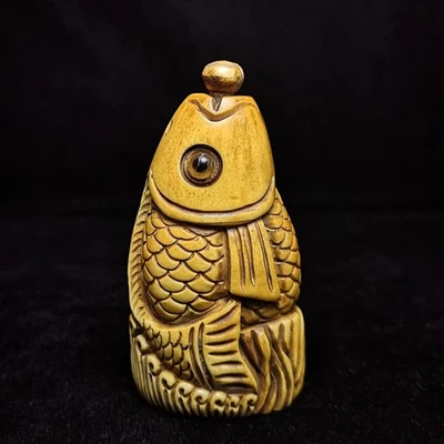 3.3 Inch Asian Chinese Old Hand Carved Fish Statue Snuff Bottle Collection - Image 1 of 4