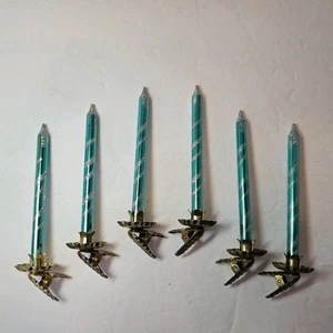 6 Adornos de Navidad Vintage Clip On Vela Vidrio Mercurio MCM Candelabro Azul - Imagen 1 de 9