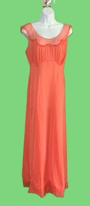 Vintage 50er 60er Vanity Fair Rose Koralle Nylon langes Nachthemd Rüschen Chiffon Gr. 36 - Bild 1 von 19