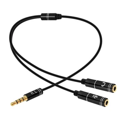 3.5mm Klinke Audioadapter für Mikrofon und Headset kompakt 30cm Schwarz - Bild 1 von 4