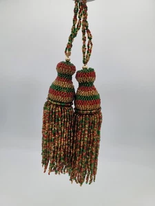 2er Set Vintage rot/gold/grün 8" PERLEN QUASTEN WEIHNACHTSBAUM PERLENSCHMUCK - Bild 1 von 6