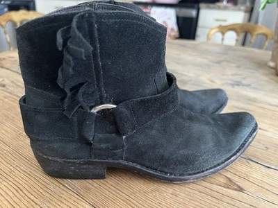 Botas al tobillo Golden Goose Rennie negras de gamuza con flecos vaquero ingeniero talla 37 Foto 1 de 4