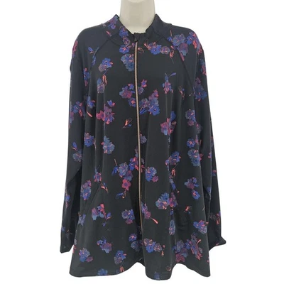 Chaqueta LIVI Active Mujer Plus 26/28 Negra Floral Cremallera Malla Peplum Athleisure Foto 1 de 4