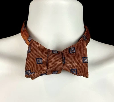 BROOKS BROTHERS 346 纯丝绸领结铜蓝色图案美国制造可调节 — 第 1/4 张图片