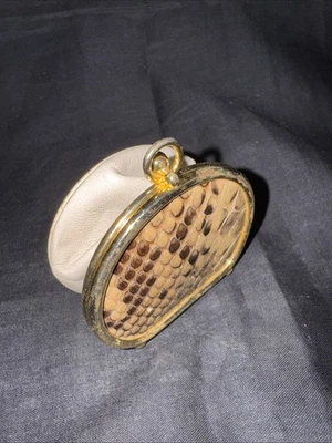 Vintage Expandable Collapsible Coin Purse Brown Tan With Red Satin Interior - Image 1 of 4