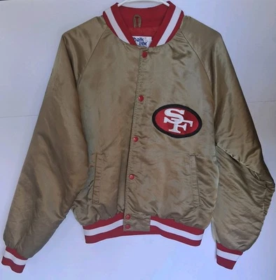Chaqueta De Colección Años 90 San Francisco 49ers Línea Tiza Satén Dorado Fútbol NFL Mediana Foto 1 de 4