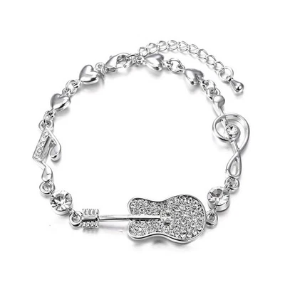 Pulsera de guitarra de diamantes de imitación de cristal "I Love Music" hecha con cristales de Swarovski Foto 1 de 2