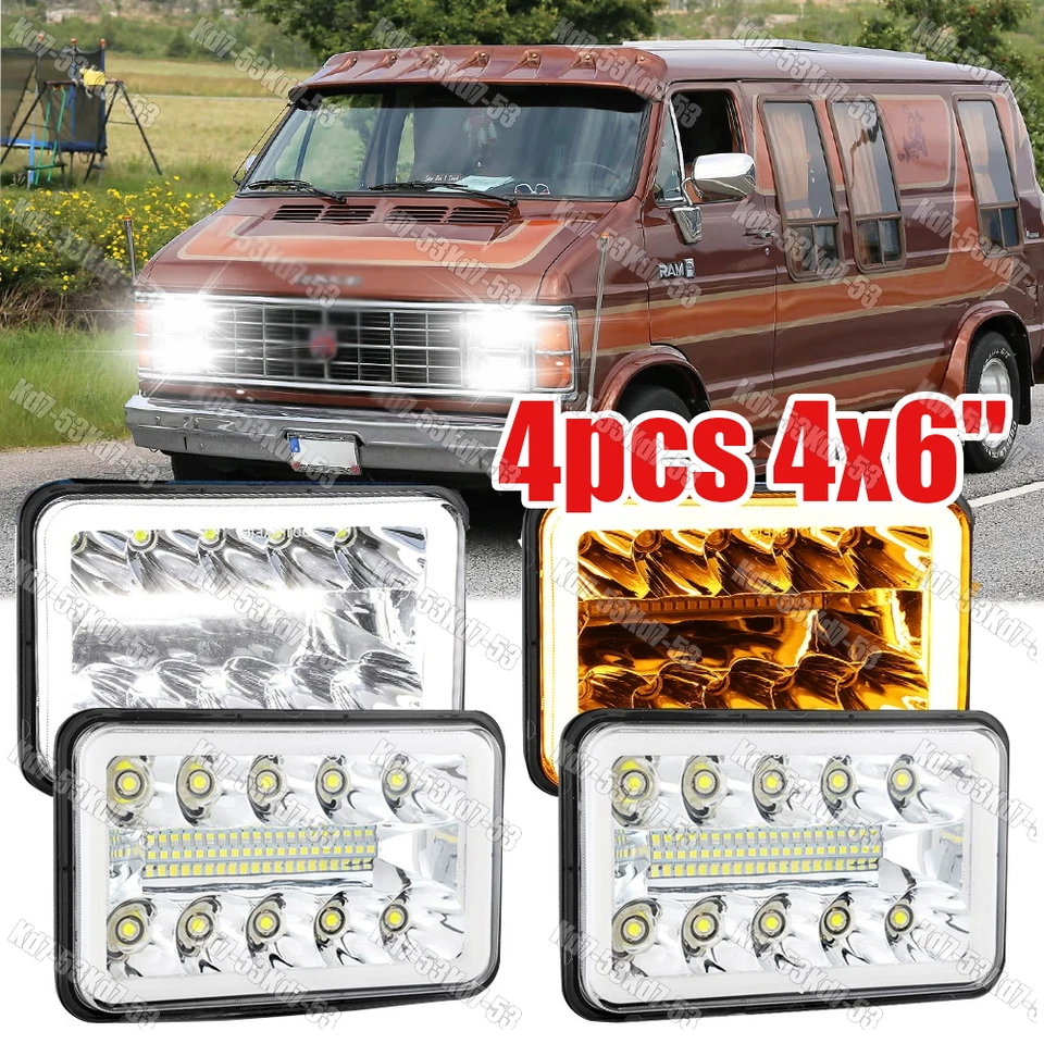 4x Faros LED HI-LO Fit Dodge Ram B150 B250 B350 Van 1981 1982 1983-85 4x6" Foto 1 de 4