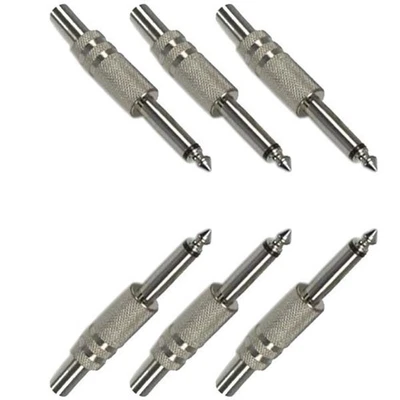 6 Pcs 1/4" 6.35mm Mono Male Plug Connector Metal Housing Spring Strain Release - Image 1 of 2