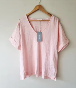 *Nuevo* Camiseta Camiseta TRENERY Rosa Lino Empalmada Manga Corta TALLA XL Top - Imagen 1 de 7