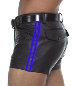 AW545 Ledershorts+Blauen streifen Cargo Leder Shorts,kurze hose,leather shorts - Picture 1 of 5