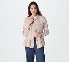 Denim & Co. Yd Stripe Point Collar Button Front Peplum Jacket Warm Tan Size 2X