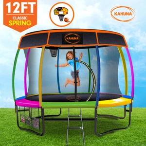 12ft Trampoline Free Safety Net Spring Pad Roof Mat Ladder Basketball - Rainbow - Picture 1 of 9