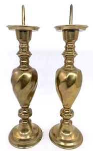 Brass Candle Pillar Holder Pair Spike Quality 9.5 Inches Heavy MCM VTG - Picture 1 of 8