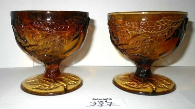 2 Tiara Glass Burnt Honey SWEET PEAR Avocado Footed Sherbet CUPS Vintage - Image 1 of 4