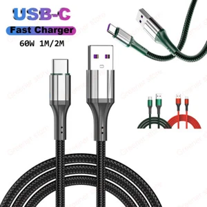 1M 2M 60W 3A Nylon Type-C Charger USB-C Charge Cable 3A Data Sync Fast Charging - Picture 1 of 15