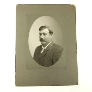 Antique 1880s Cabinet Card Stately Handsome MAN w/ Mustache 8"x6" Oval Mat Frame - Picture 1 of 3