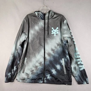 Zoo York Tie-Dye Hooded Windbreaker Jacket Mens Large Black Gray Blue Cloud - Picture 1 of 10