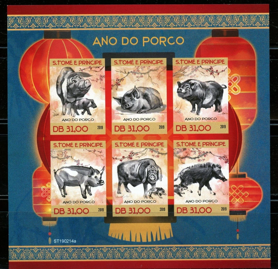 Sao Tome 2019 Année Du Cochon non Dentelé Feuille Nh Menthe - Photo 1/1