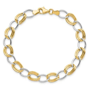 14K Solid Two Tone Gold Link Chain Bracelet - Picture 1 of 12