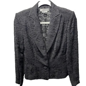 Blazer negro floral de malla de encaje talla 2 oficina gótico oscuro Academia Kawaii Kay Unger - Imagen 1 de 8