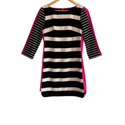 Платье цельнокроеное Eliza J черно-белое в полоску размер 8 розовое с длинным рукавом карьерная рабочая одежда - Изображение 1 из 4