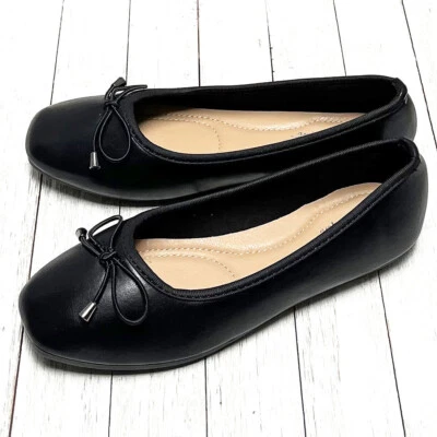 New Womens Black Bow Square Toe Slip On Ballet Flats  6 to 10 - Image 1 of 4