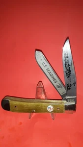 UNITED BOKER SOLINGEN GERMANY US MARINES UC 912 2 BLADE GREEN BONE TRAPPER KNIFE - Picture 1 of 8