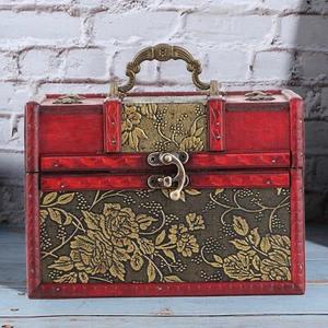 Treasure Chest Wooden Chest Storage Jewelry Case Vintage Look Antique Design - Picture 1 of 16