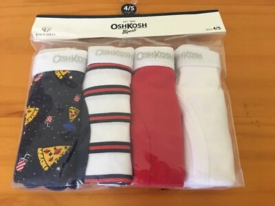 NUEVO CON ETIQUETAS Oshkosh Niños Calzoncillos Ropa Interior 4 Pares/Paquete Pizza, Rojo, Blanco, Rayas Foto 1 de 2