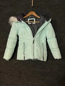 Jessica Simpson Girl’s Jacket Size 7/8 Puffer Coat Fur Hood Full Zip Pockets - Picture 1 of 4