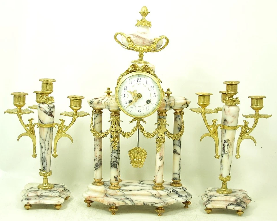 SEHR SCHÖNE PORTALUHR  SÄULENPENDULE mit  2  KERZENLEUCHTERN um  1880 - Bild 1 von 1