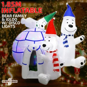 Inflatable Christmas Bear Family & Igloo W/ Disco Lights 1.85M Xmas Decor Gift - Picture 1 of 10