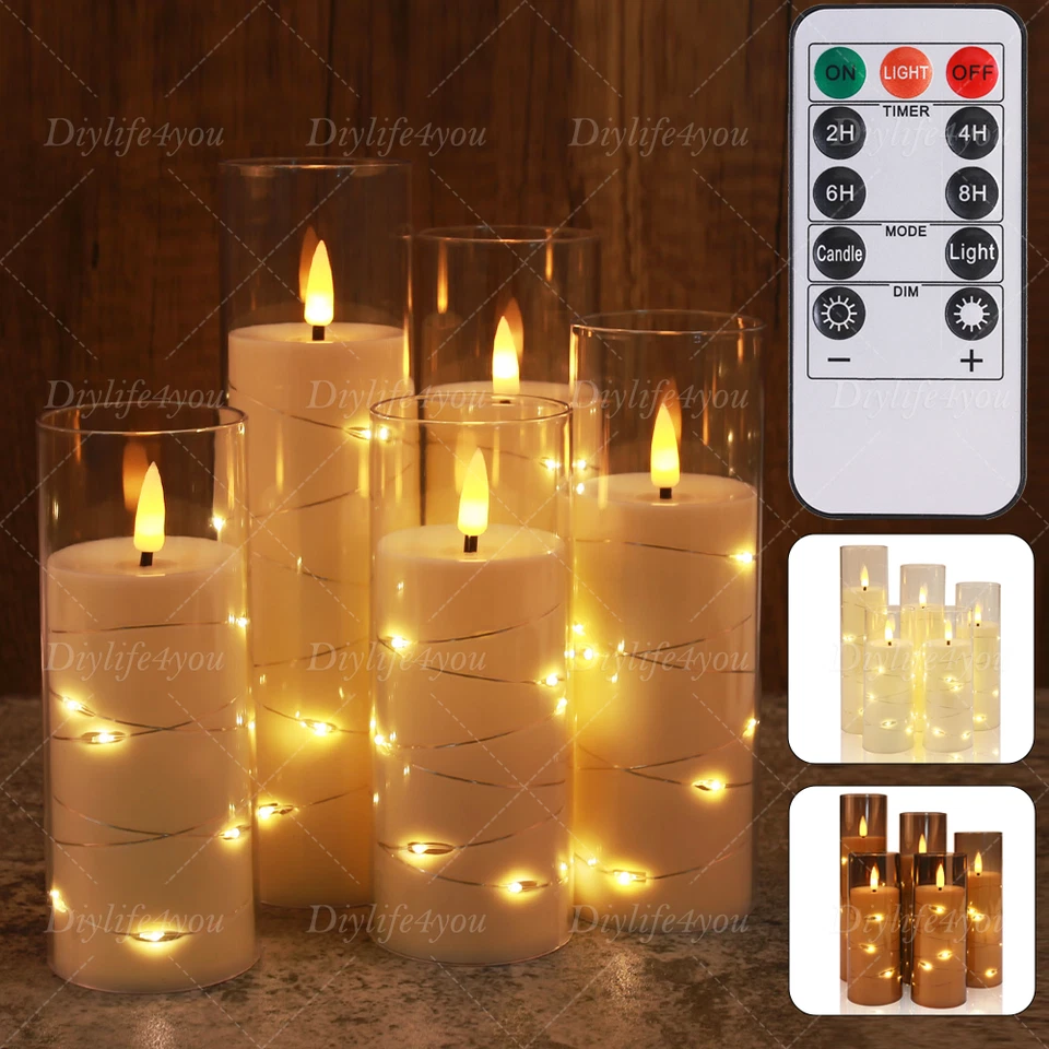 5PCS Flackernden Flammenlose LED Kerzen mit Lichterkette Timer Fernbedienung - Bild 1 von 4