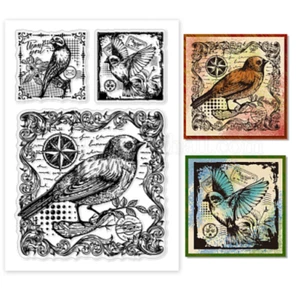vintage bird clear stamps texture card clay FAST Free Ship - Picture 1 of 2