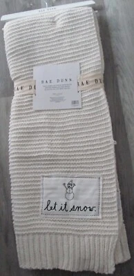 NWT! RAE DUNN KNIT CHENILLE THROW WITH PATCH *LET IT SNOW* 50" X 60" CREAM/BEIGE - Image 1 of 4