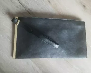 Women black faux leather zipper envelope clutch purse with handle strap, used 2x - Picture 1 of 7