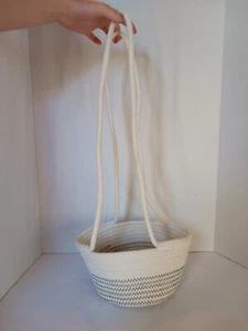 Target Hanging Rope Basket White With Zig-Zag and 2 Strap Handles Cotton  - Picture 1 of 7