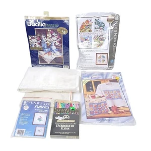 Vintage Cross Stitch Bundle Lot Kits Floss Thread Canvas Bucilla Dimensions - Picture 1 of 13