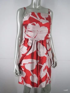 Lida Baday Party Dress Size 8 M NEW Red Ivory Floral Silk Ruched Cocktail - Picture 1 of 11